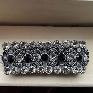 Vintage Look Wide Black, Gun Metal Chunky Hinged Bracelet